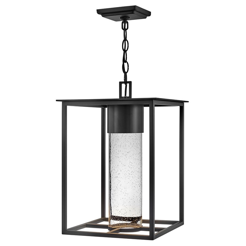 Hinkley Coen 12in 1-Light Outdoor Hanging Lantern | Modern Black Composite and Clear Seedy Glass | Covered Patios & Entryways | 12 x 12 | Model 17022BK-LL