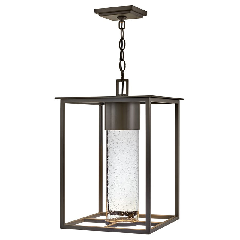 Hinkley Coen 12in 1-Light Outdoor Hanging Lantern | Modern Oil Rubbed Bronze Composite and Clear Seedy Glass | Covered Patios & | Model 17022OZ-LL