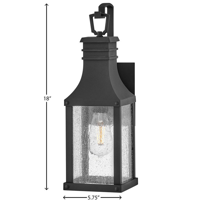 Hinkley Beacon Hill 1-Light Outdoor Wall Sconce | Traditional Museum Black Aluminum and Clear Seedy Glass | Covered Porch & Entryway | 7 x | Model 17460MB