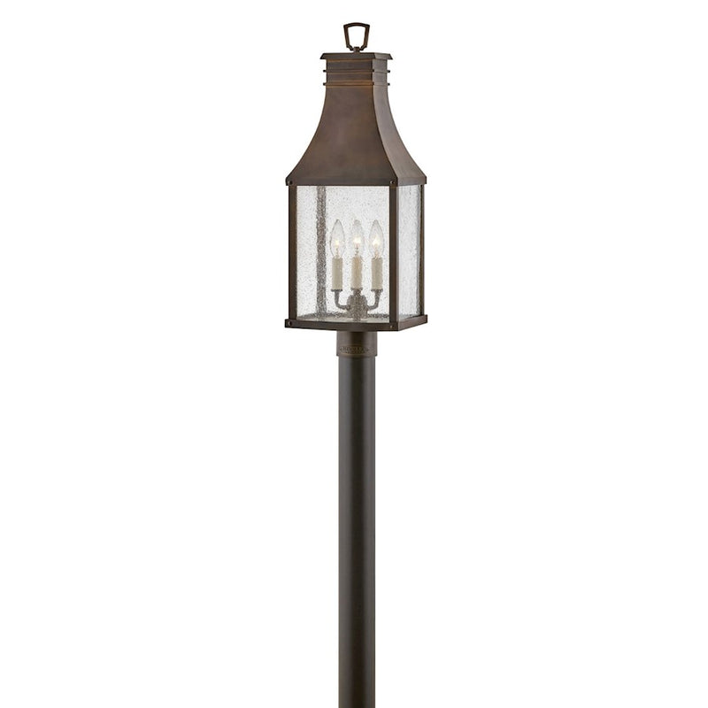 Hinkley Beacon Hill 26in 3-Light Outdoor Pier Mount | Traditional Blackened Copper Aluminum and Clear Seedy Glass | Covered Patios & | Model 17461BLC