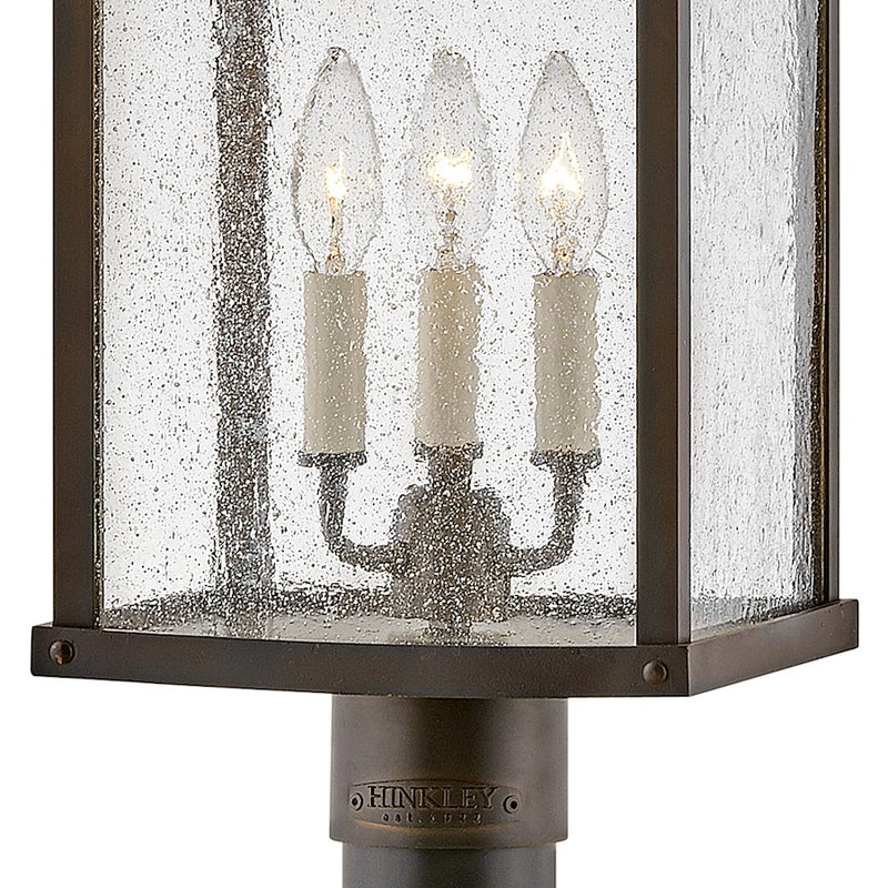 Hinkley Beacon Hill 26in 3-Light Outdoor Pier Mount | Traditional Blackened Copper Aluminum and Clear Seedy Glass | Covered Patios & | Model 17461BLC