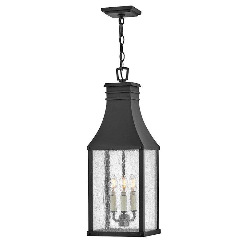 Hinkley Beacon Hill 26in 3-Light Outdoor Hanging Lantern | Traditional Museum Black Aluminum and Clear Seedy Glass | Covered Patios & | Model 17462MB