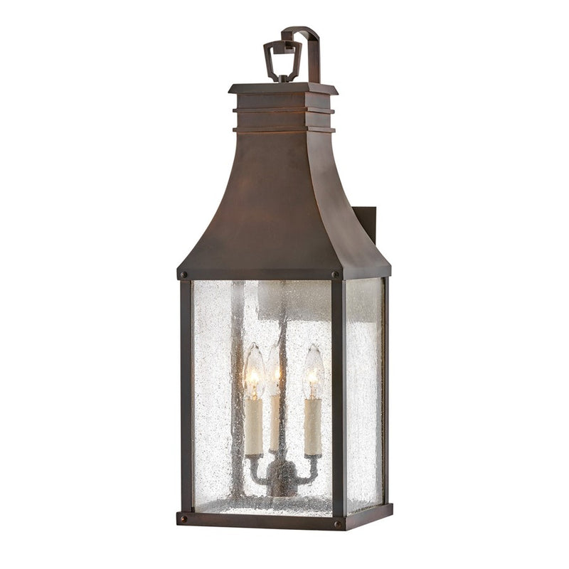 Hinkley Beacon Hill 7in 1-Light Outdoor Wall Sconce | Traditional Blackened Copper Aluminum and Clear Seedy Glass | Covered Entry & Porch | Model 17460BLC
