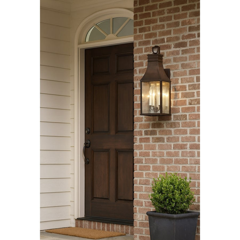 Hinkley Beacon Hill 7in 1-Light Outdoor Wall Sconce | Traditional Blackened Copper Aluminum and Clear Seedy Glass | Covered Entry & Porch | Model 17460BLC