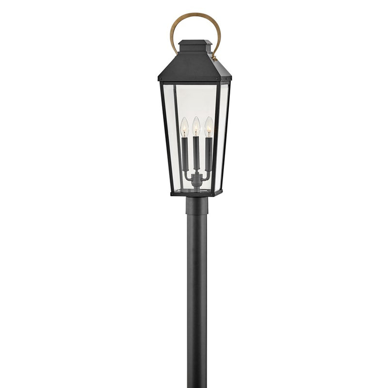 Hinkley Dawson 28.75in 3-Light Outdoor Post Light | Transitional Black Aluminum and Clear Beveled Glass | Front Yard & Garden Path | 9 x 9 | Model 17501BK