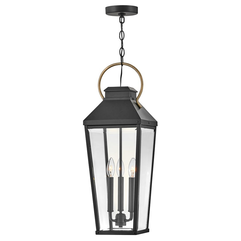 Hinkley Dawson 3-Light Outdoor Hanging Lantern | Transitional Black Aluminum and Burnished Bronze Accents | Covered Patio & Entryway | 9 x | Model 17502BK