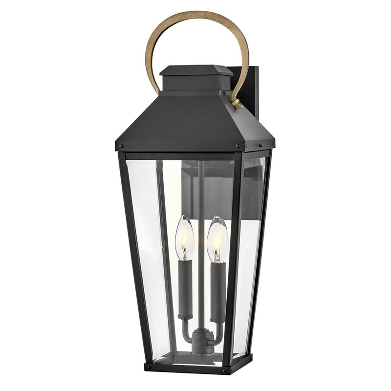 Hinkley Lighting Dawson 2Lt Outdoor Wall Mount, Black/Clear Beveled