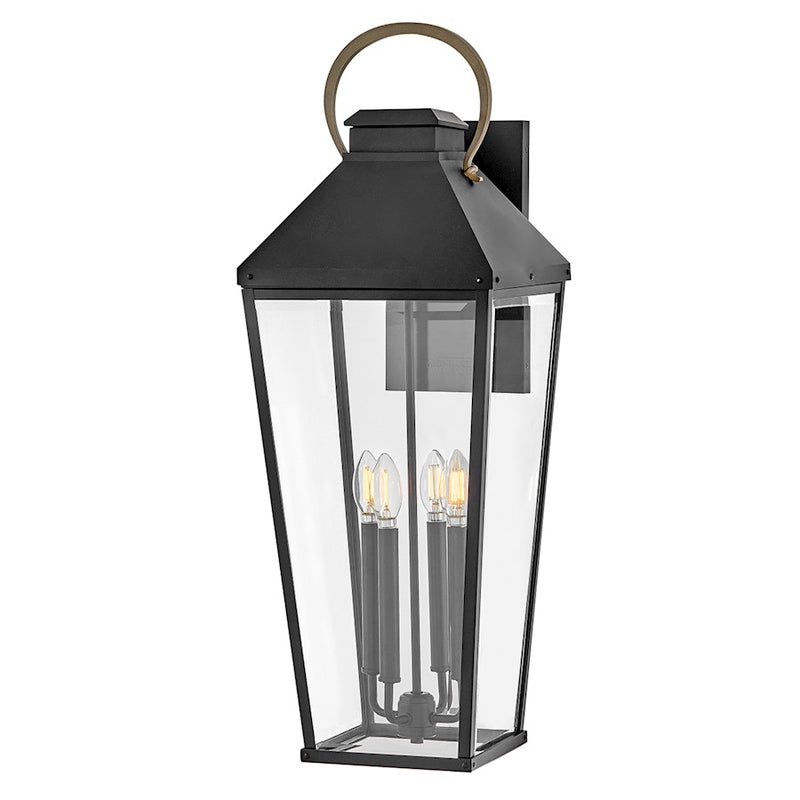 Hinkley Dawson 13in 4-Light Outdoor Wall Mount Lantern | Traditional Black Aluminum and Burnished Bronze Accents | Covered Patios & | Model 17509BK