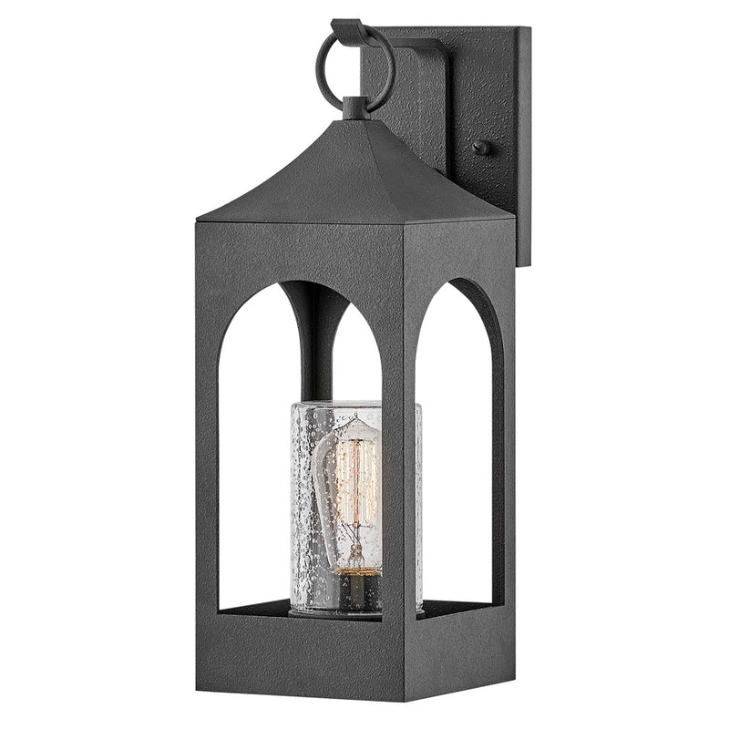 Hinkley Amina 8in 1-Light Outdoor Wall Sconce | Traditional Distressed Zinc Aluminum and Clear Seedy Glass | Covered Patios & Entryways | Model 18080DSZ