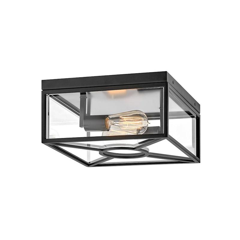 Hinkley Brixton 12in 2-Light Flush Mount | Transitional Black Composite and Clear Mitered Glass | Covered Patios & Entryways | 12 x 12 x 6 | Model 18373BK
