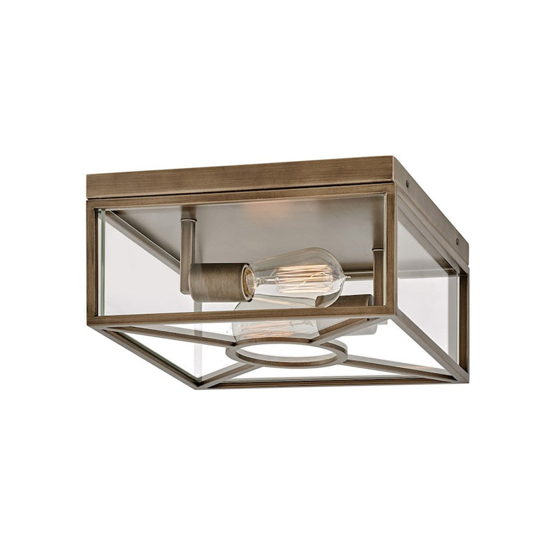 Hinkley Brixton 12in 2-Light Flush Mount | Transitional Black Composite and Clear Mitered Glass | Covered Patios & Entryways | 12 x 12 x 6 | Model 18373BK