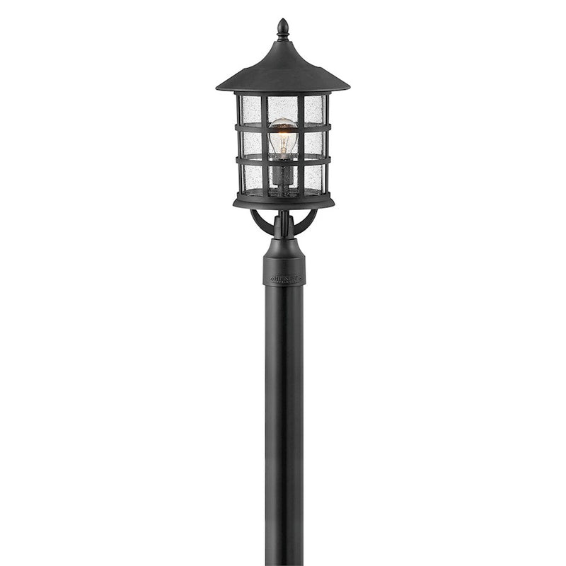 Hinkley Freeport 8in 1-Light Post Light | Traditional Textured Black Composite and Clear Seedy Glass | Outdoor Pole Mount & Pathway | 8 | Model 1861TK-LV