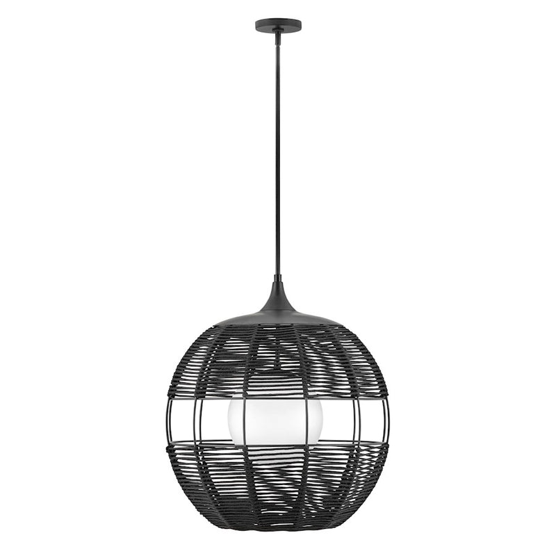 Hinkley Maddox 24in 1-Light Outdoor Pendant | Modern Bohemian Black Aluminum and Etched Opal Glass | Covered Patio & Entryway | 24 x 24 x | Model 19675BK