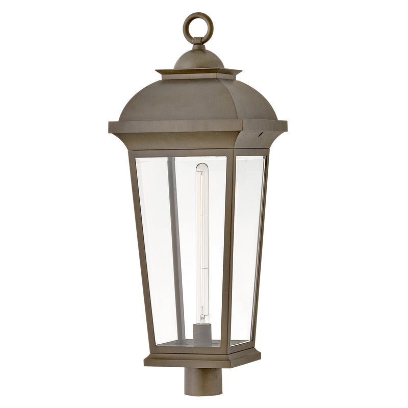 Hinkley Hawthorne 33in 1-Light Outdoor Post Light | Traditional Blackened Brass Aluminum and Clear Beveled Glass | Entryway & Patio | 12 | Model 19691BLB