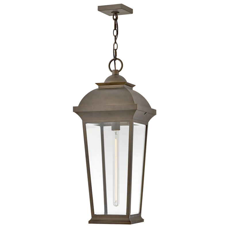 Hinkley Hawthorne 12in 1-Light Outdoor Pendant | Traditional Blackened Brass Aluminum and Clear Beveled Glass | Covered Patio & Entryway | Model 19692BLB