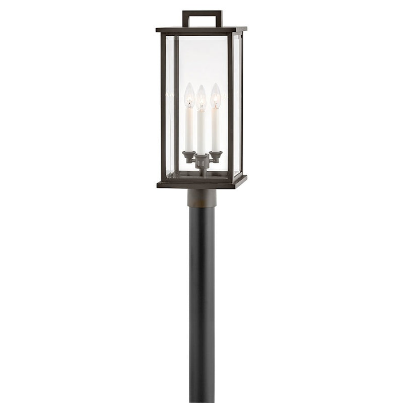 Hinkley Weymouth 22in 3-Light Outdoor Pier Mount | Traditional Oil Rubbed Bronze Aluminum and Clear Beveled Glass | Covered Patio & | Model 20011OZ