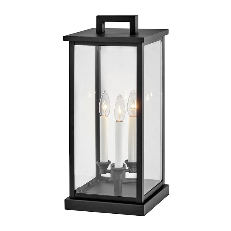 Hinkley Weymouth 9in 3-Light Outdoor Pier Mount | Traditional Black Aluminum and Clear Beveled Glass | Covered Patios & Entryways | 9 x 9 | Model 20017BK