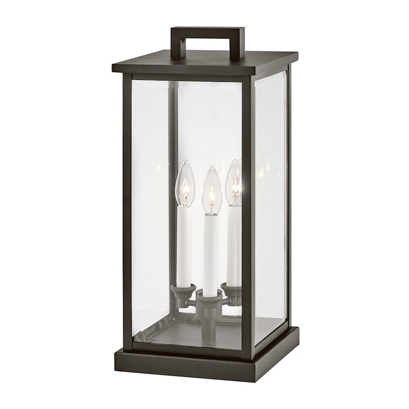 Hinkley Weymouth 9in 3-Light Outdoor Pier Mount | Traditional Oil Rubbed Bronze Aluminum and Clear Beveled Glass | Covered Patio & | Model 20017OZ