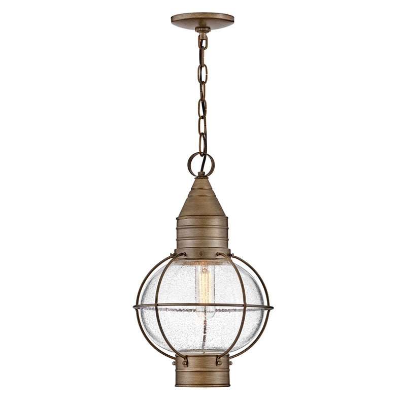 Hinkley Cape Cod 11in 1-Light Outdoor Hanging Lantern | Traditional Coastal Burnished Bronze Aluminum and Clear Seedy Glass | Covered Porch | Model 2202BU