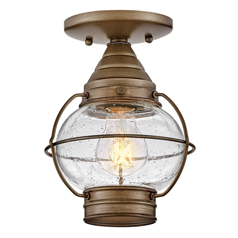 Hinkley Cape Cod 7in 1-Light Outdoor Flush Mount | Traditional Coastal Burnished Bronze Aluminum and Clear Seedy Glass | Entryway & Covered | Model 2203BU