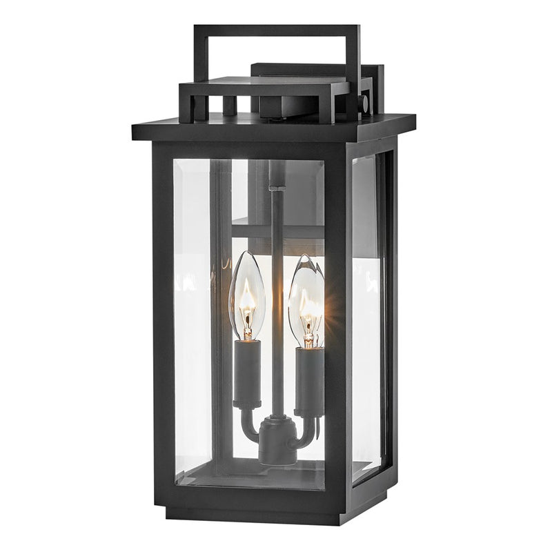 Hinkley Winthorpe 16in 2-Light Outdoor Wall Sconce | Traditional Black Composite and Clear Beveled Glass | Covered Patio & Entryway | 8.75 | Model 22110BK