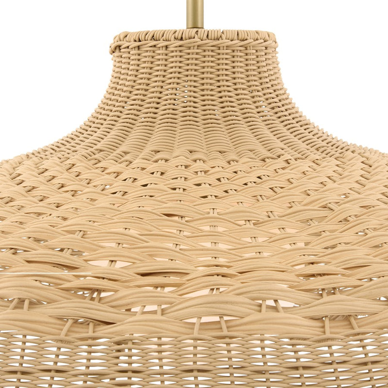 Hinkley Paloma 40in 3-Light Chandelier | Coastal Lacquered Brass and All Weather Rattan Etched Opal | Covered Patio & Outdoor Dining | Model 22994LCB-LL