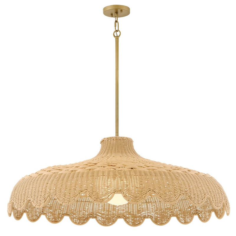 Hinkley Paloma 40in 3-Light Chandelier | Coastal Lacquered Brass and All Weather Rattan Etched Opal | Covered Patio & Outdoor Dining | Model 22994LCB-LL
