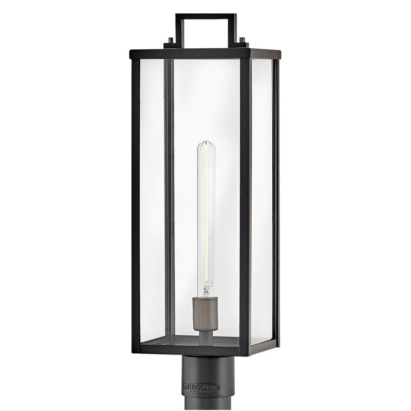Hinkley Catalina 7in 1-Light Outdoor Post Light | Transitional Black Aluminum and Clear Glass | Covered Patio & Entryway | 7 x 7 x 23 in | Model 23011BK
