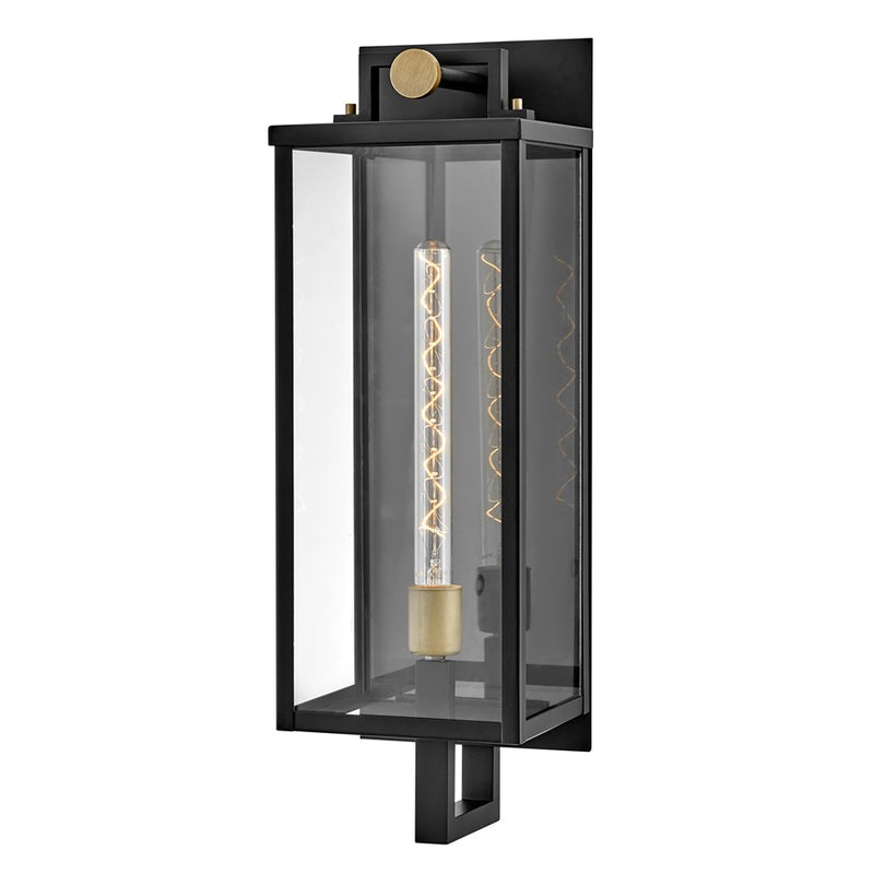 Hinkley Catalina 24in 1-Light Outdoor Wall Sconce | Modern Black Aluminum and Clear Glass | Covered Patio & Entryway | 9 x 7 x 24 in | Model 23014BK