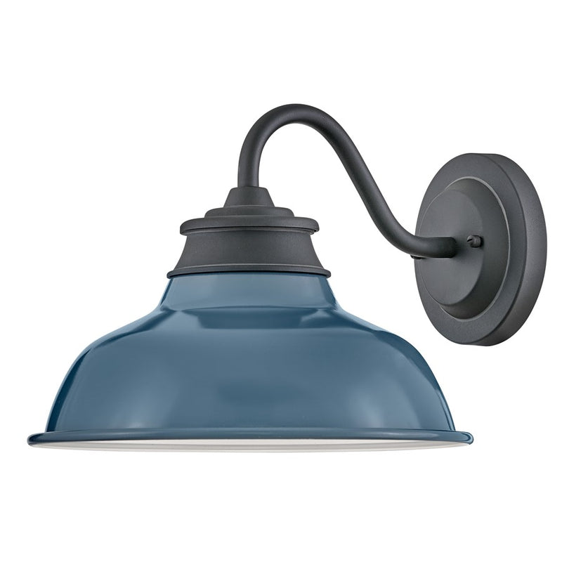 Hinkley Wallace 14in 1-Light Outdoor Wall Sconce | Industrial Museum Black and Denim Blue Metal | Covered Patios | 14 x 12 x 9 in | Model 23080MB-DBU