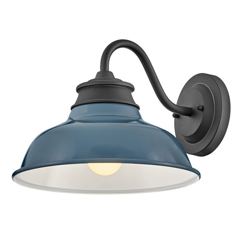 Hinkley Wallace 14in 1-Light Outdoor Wall Sconce | Industrial Museum Black and Denim Blue Metal | Covered Patios | 14 x 12 x 9 in | Model 23080MB-DBU