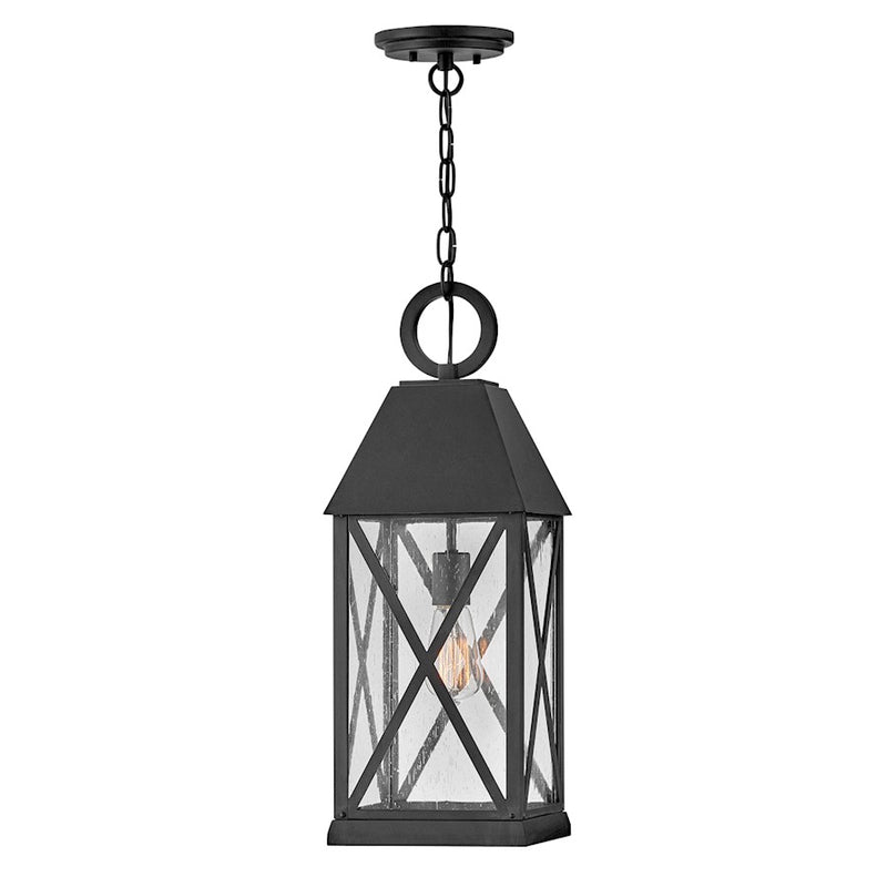 Hinkley Briar 8in 1-Light Outdoor Hanging Lantern | Traditional Museum Black Aluminum and Clear Seedy Glass | Covered Patio & Entryway | 8 | Model 23302MB