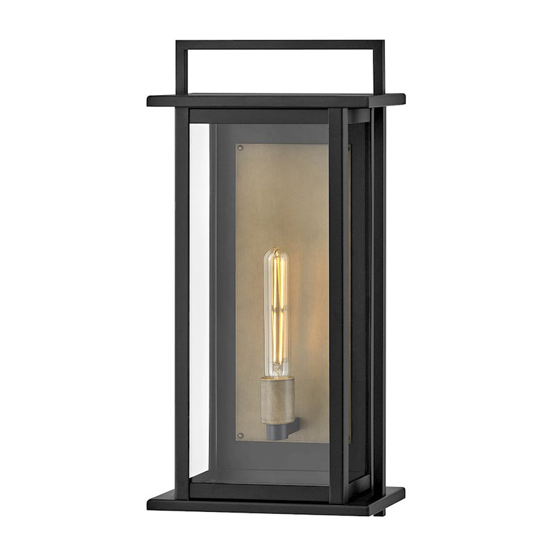 Hinkley Langston 18in 1-Light Outdoor Sconce | Traditional Black Aluminum and Clear Glass | Covered Patio & Entryway | 6 x 9 x 18 in | Model 24024BK