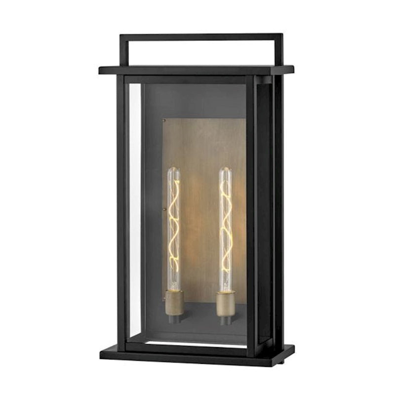 Hinkley Langston 28in 2-Light Outdoor Wall Sconce | Traditional Black Aluminum and Clear Glass | Covered Patios & Entryways | 7 x 15 x 28 | Model 24028BK