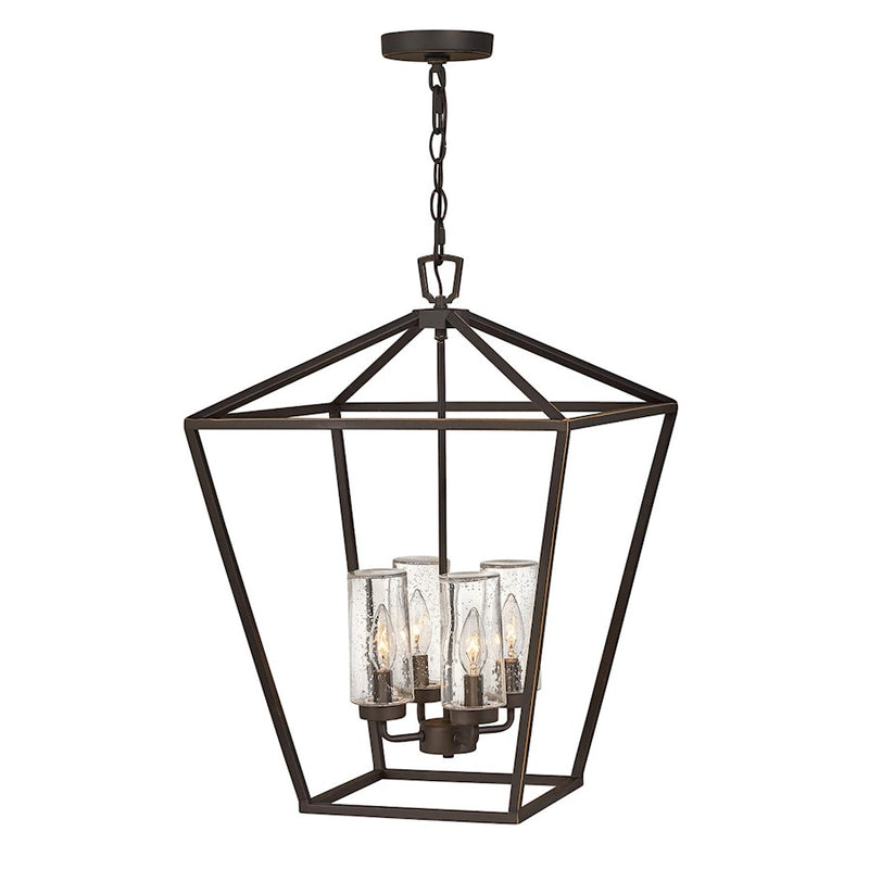 Hinkley Alford Place 40in 6-Light Outdoor Hanging Lantern | Traditional Museum Black Aluminum and Clear Seedy Glass | Covered Patios & | Model 2569MB
