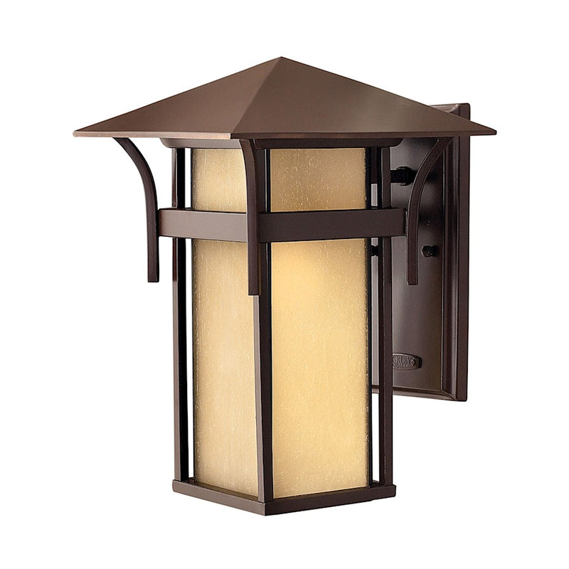 Hinkley Harbor 1-Light Outdoor Wall Sconce | Transitional Coastal Anchor Bronze Aluminum and Etched Amber Seedy Glass | Covered Patios & | Model 2574AR-LV