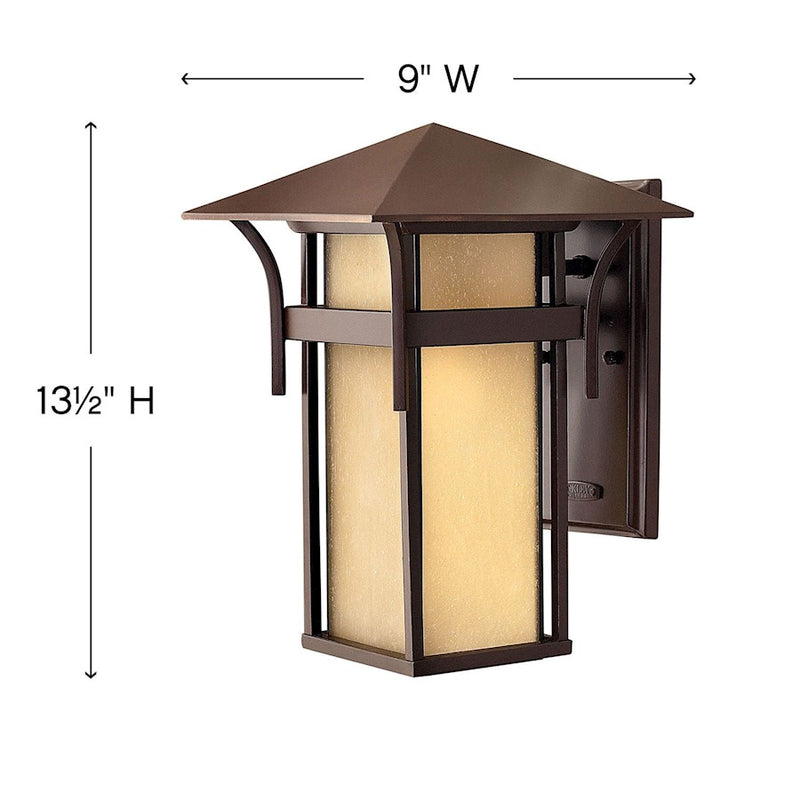 Hinkley Harbor 1-Light Outdoor Wall Sconce | Transitional Coastal Anchor Bronze Aluminum and Etched Amber Seedy Glass | Covered Patios & | Model 2574AR-LV