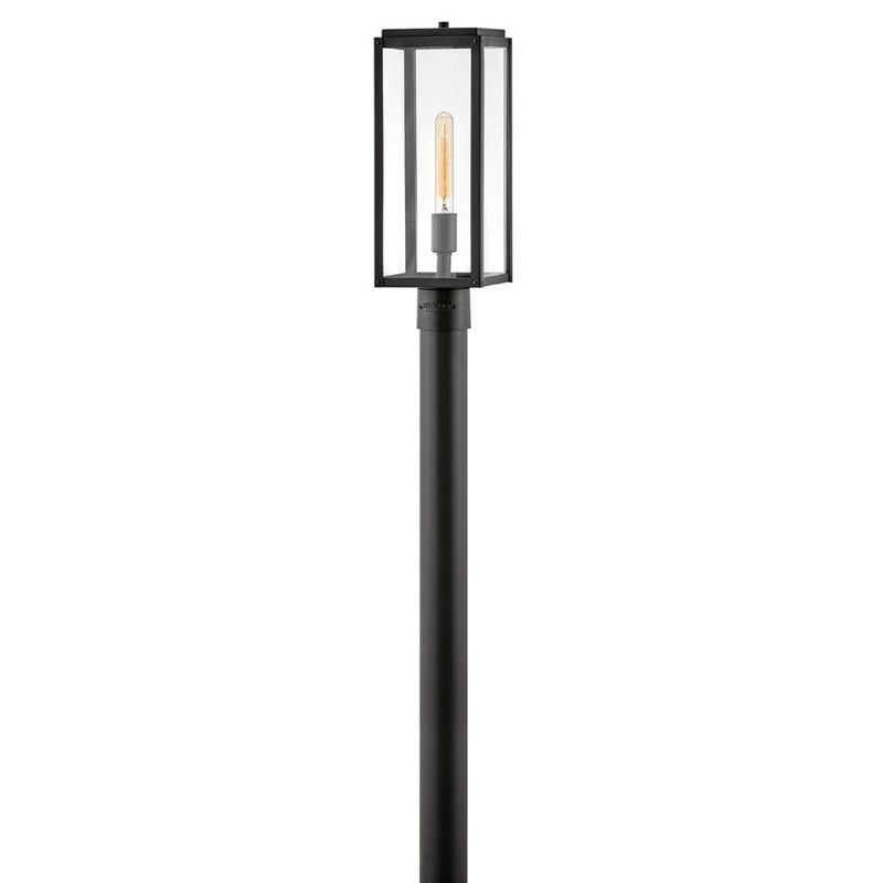 Hinkley Max 1-Light Outdoor Pier Mount | Transitional Black Aluminum and Clear Glass | Entryway & Patio Post Light | 9 x 9 x 19 in | Model 2591BK
