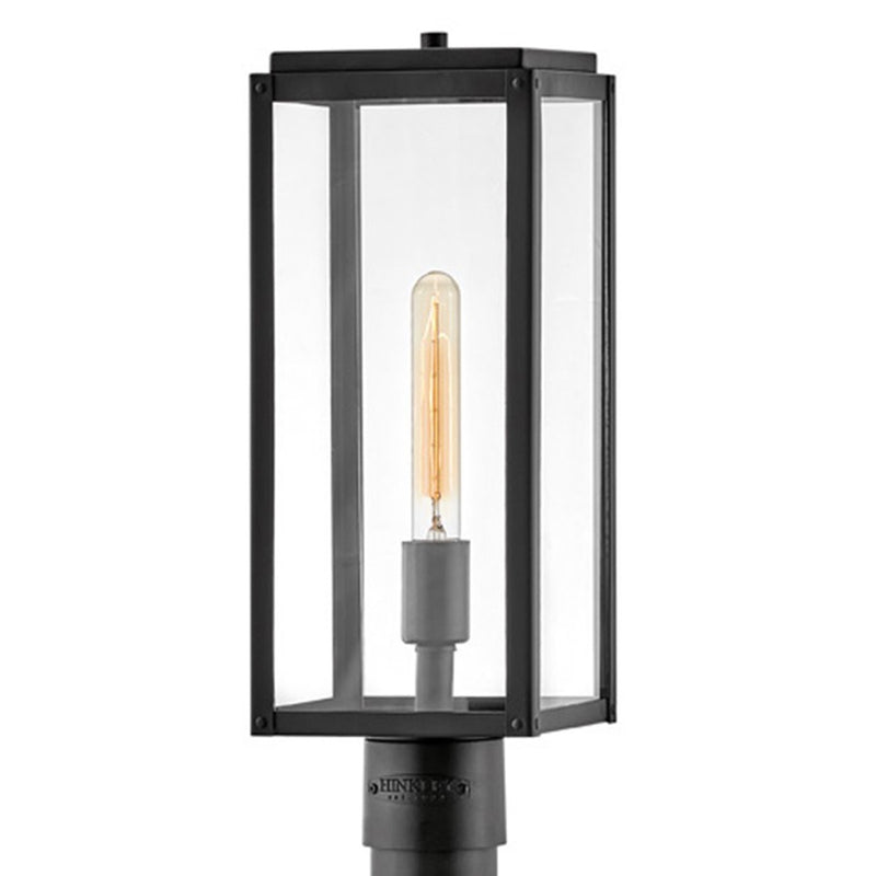 Hinkley Max 1-Light Outdoor Pier Mount | Transitional Black Aluminum and Clear Glass | Entryway & Patio Post Light | 9 x 9 x 19 in | Model 2591BK