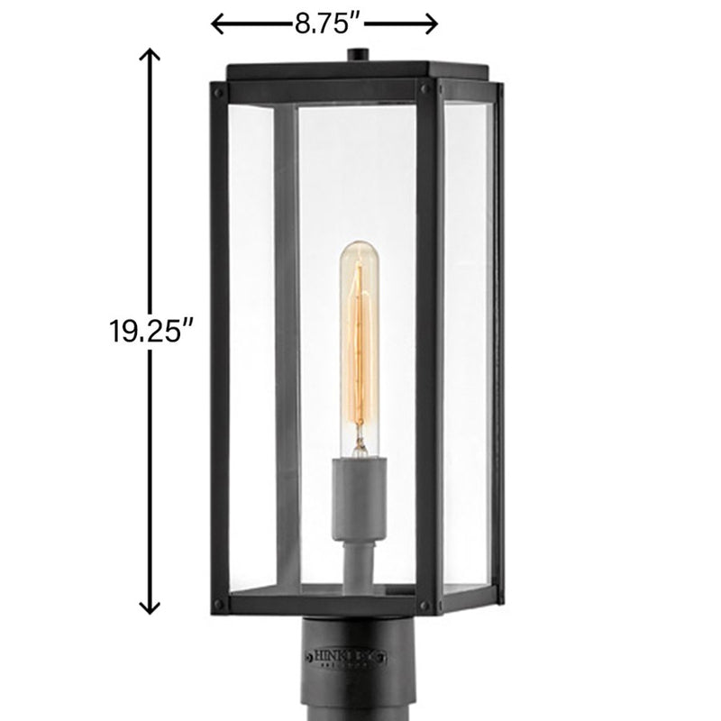 Hinkley Max 1-Light Outdoor Pier Mount | Transitional Black Aluminum and Clear Glass | Entryway & Patio Post Light | 9 x 9 x 19 in | Model 2591BK