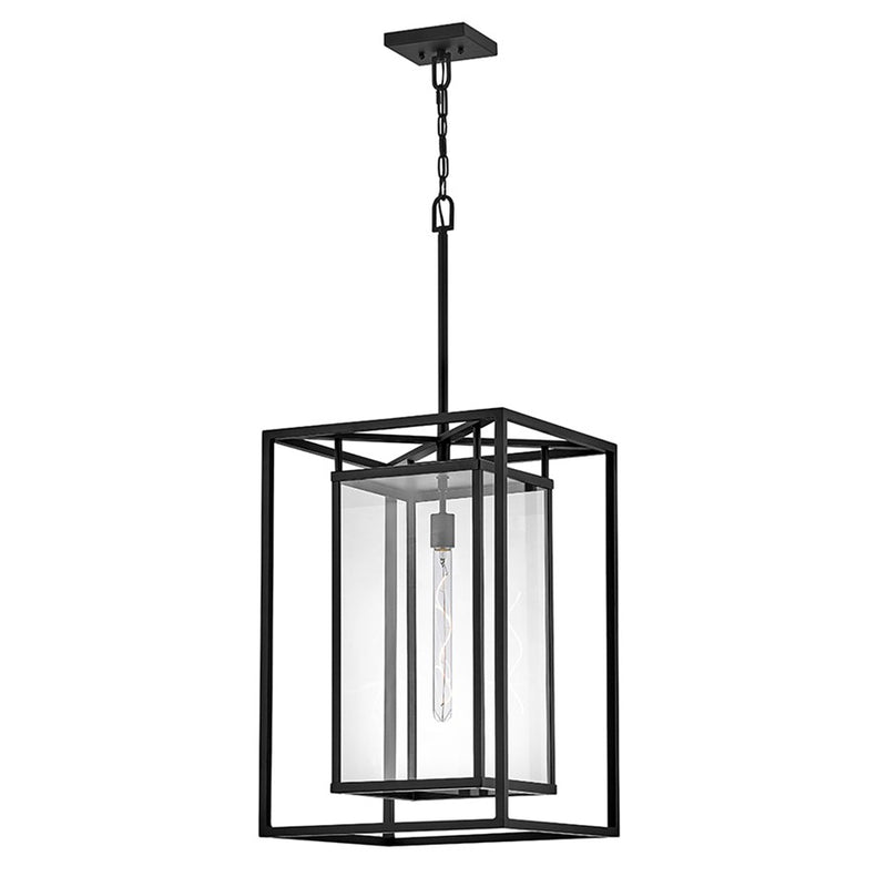 Hinkley Max 16in 1-Light Outdoor Hanging Lantern | Transitional Black Aluminum and Clear Glass | Covered Patio & Entryway | 16 x 16 x 40 | Model 2592BK-LV
