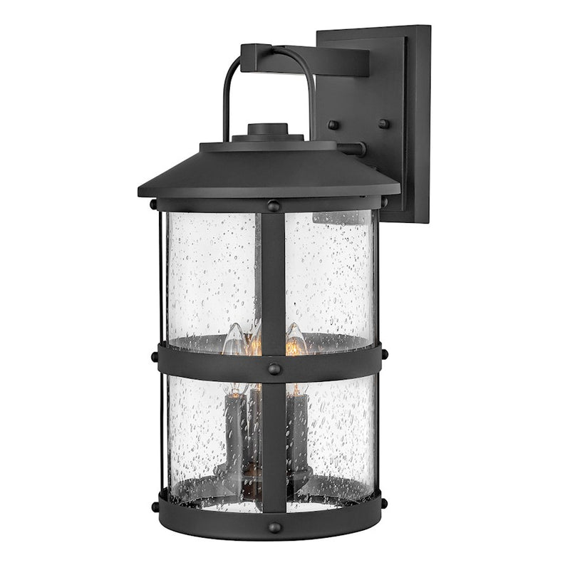 Hinkley Lakehouse 12in 3-Light Outdoor Wall Sconce | Coastal Black Aluminum and Clear Seedy Glass | Covered Patios & Porches | 12 x 10 x | Model 2685BK-LL