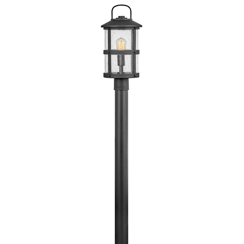 Hinkley Lakehouse 9in 1-Light Outdoor Post Light | Coastal Black Aluminum and Clear Seedy Glass | Porch & Garden | 9 x 9 x 19 in | Model 2687BK