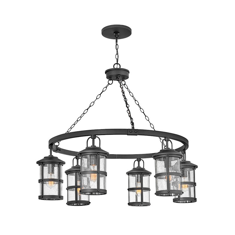 Hinkley Lakehouse 42in 6-Light Outdoor Chandelier | Coastal Aged Zinc and Black Aluminum with Clear Seedy Glass | Covered Patios & Wet | Model 2689BK-LL