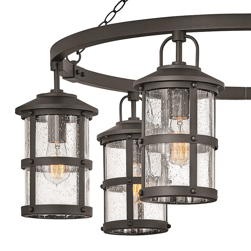 Hinkley Lakehouse 42in 6-Light Outdoor Chandelier | Coastal Aged Zinc and Black Aluminum with Clear Seedy Glass | Covered Patios & Wet | Model 2689BK-LL