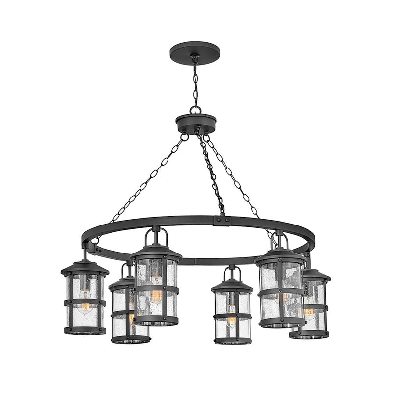 Hinkley Lakehouse 42in 6-Light Outdoor Hanging Chandelier | Coastal Black Aluminum and Clear Seedy Glass | Covered Patio & Porch | 42 x | Model 2689BK-LV