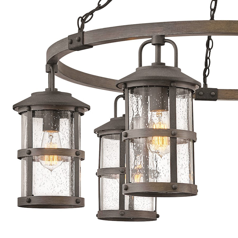 Hinkley Lakehouse 42in 6-Light Outdoor Chandelier | Coastal Aged Zinc and Black Aluminum with Clear Seedy Glass | Covered Patios & Wet | Model 2689BK-LL