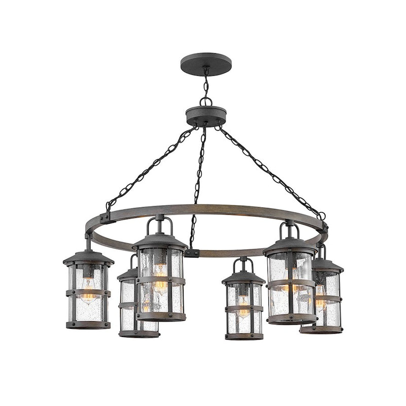 Hinkley Lakehouse 42in 6-Light Outdoor Hanging Chandelier | Coastal Black Aluminum and Clear Seedy Glass | Covered Patio & Porch | 42 x | Model 2689BK-LV