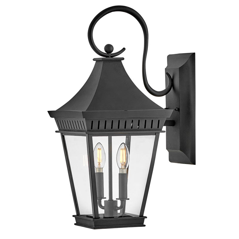 Hinkley Chapel Hill 23in 2-Light Outdoor Wall Sconce | Traditional Museum Black Aluminum and Clear Glass | Covered Patio & Entryway | 13 x | Model 27090MB