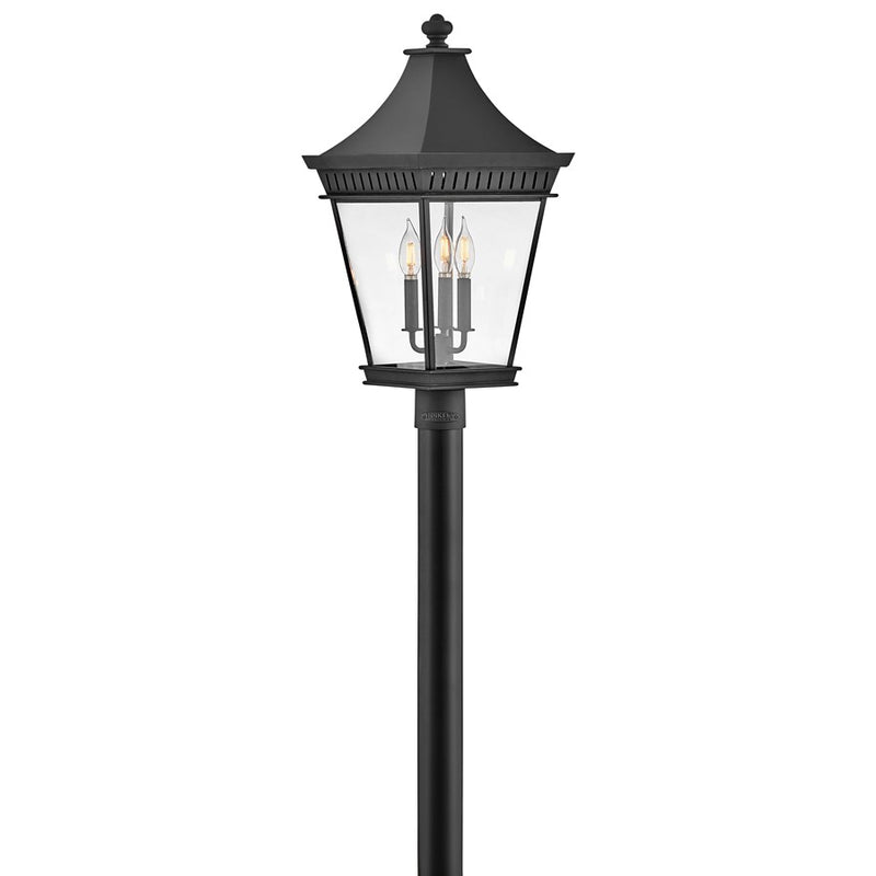 Hinkley Chapel Hill 26in 3-Light Post Light | Traditional Museum Black Aluminum and Clear Glass | Outdoor Pole Lantern for Driveway & | Model 27091MB